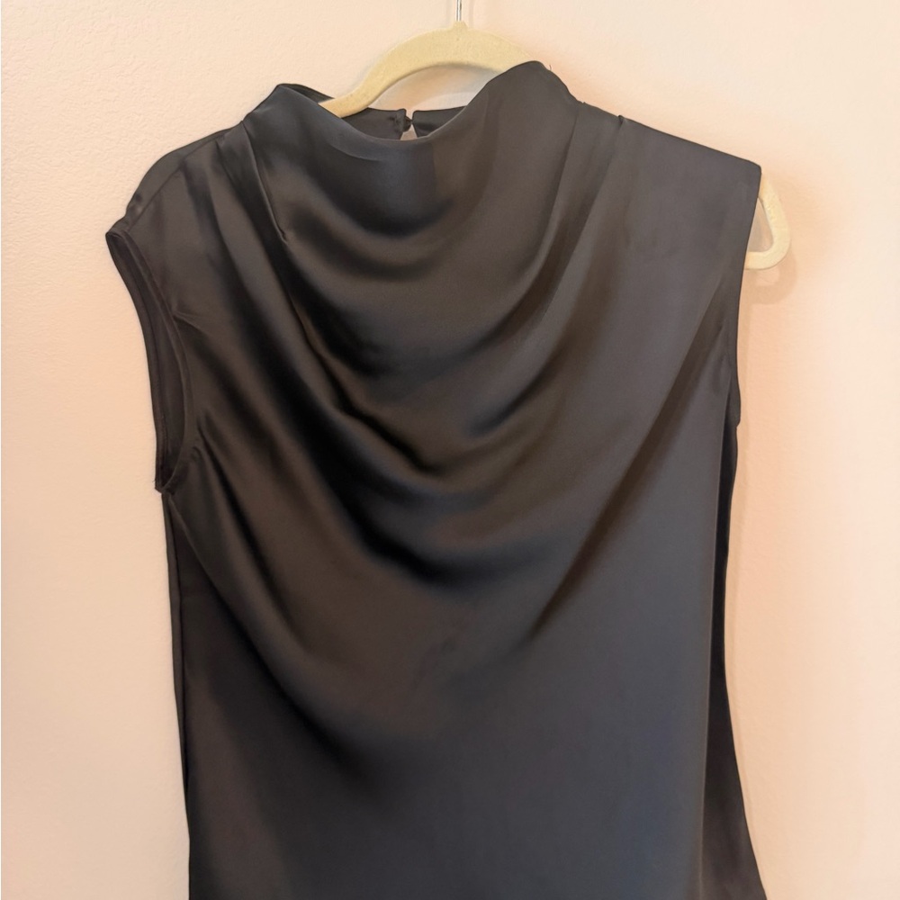 LOFT Black Satin Cowl Neck Sleeveless Top